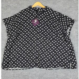 AVA & VIV Black White Seashell Print Short Sleeve Button Up Shirtโ Top 3X